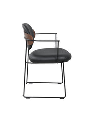 Zénith Chair in Zwart Lederlook met Walnootaccenten en Metalen Frame