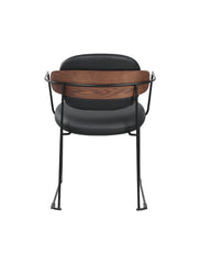 Zénith Chair in Zwart Lederlook met Walnootaccenten en Metalen Frame