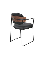 Zénith Chair in Zwart Lederlook met Walnootaccenten en Metalen Frame